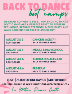 Back To Dance Summer Bootcamps